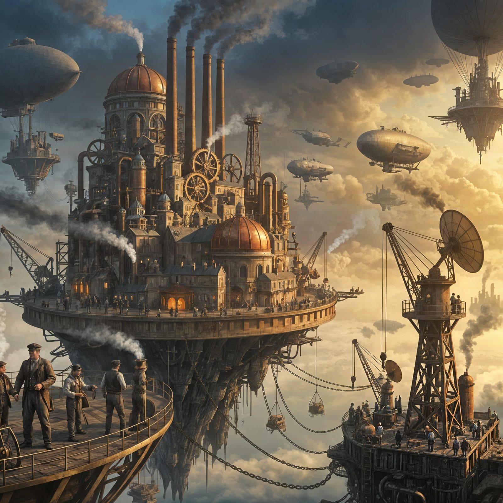 Victorian Fantasy Floating Fortress Islands with Airships