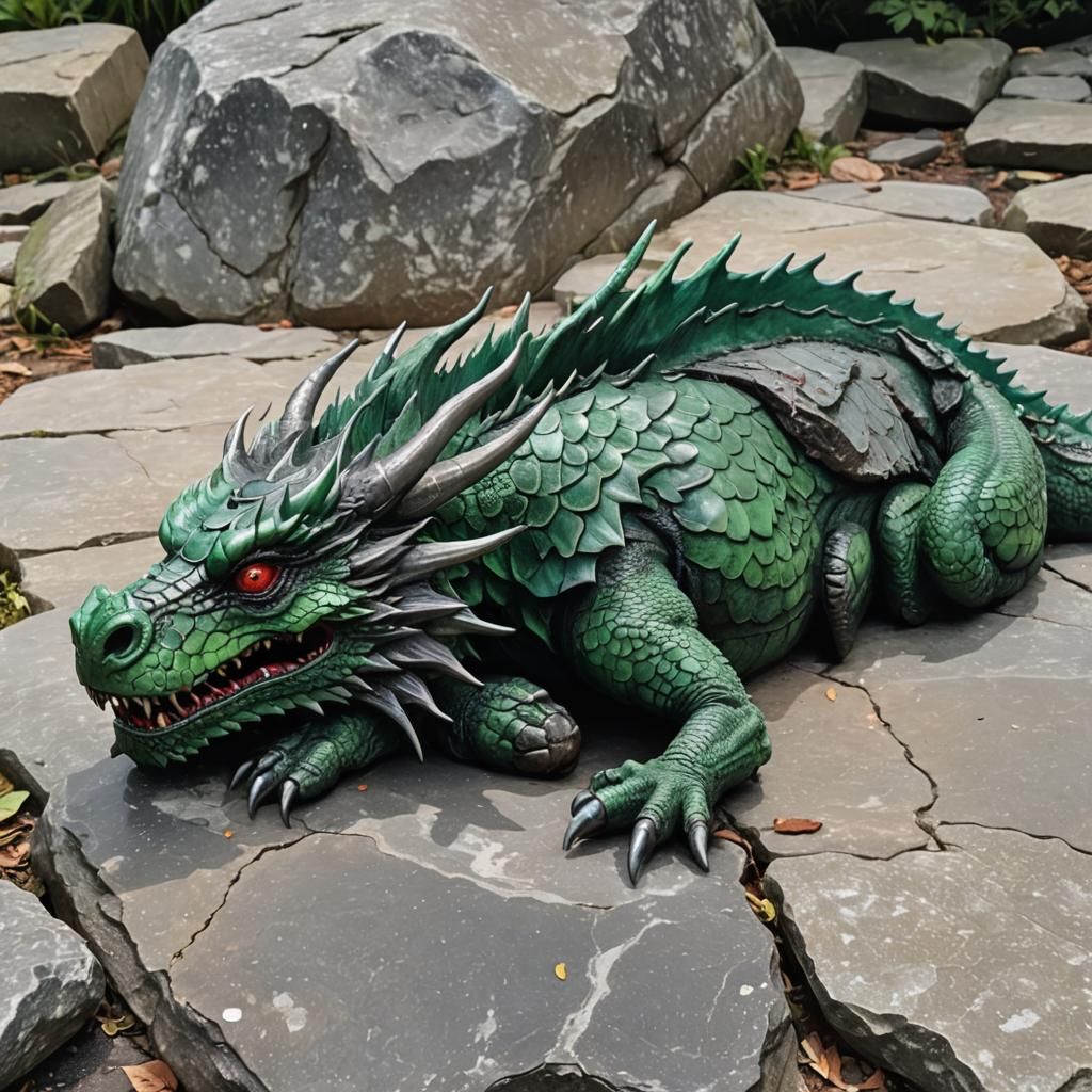 Dead Green Dragon on Stone Ledge