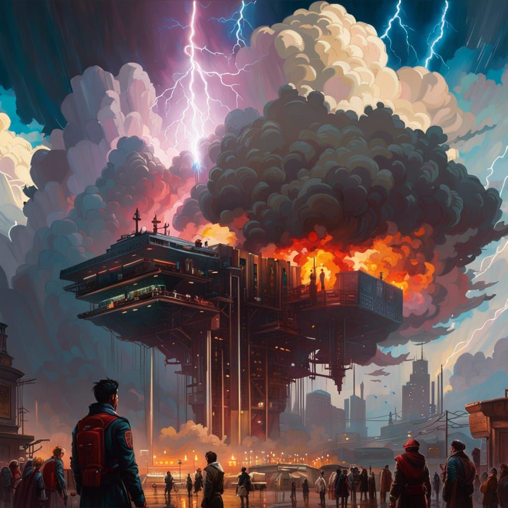 Cloud City Under Lightning Storm: Digital Matte Painting