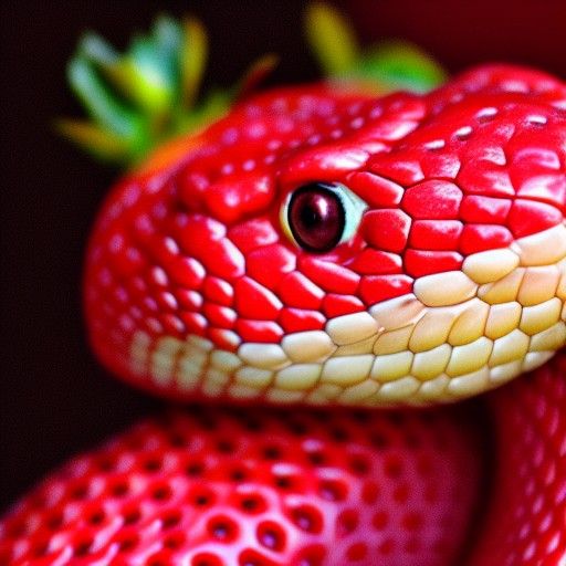 Hyperrealistic Strawberry Snake Portrait in Macro Detail