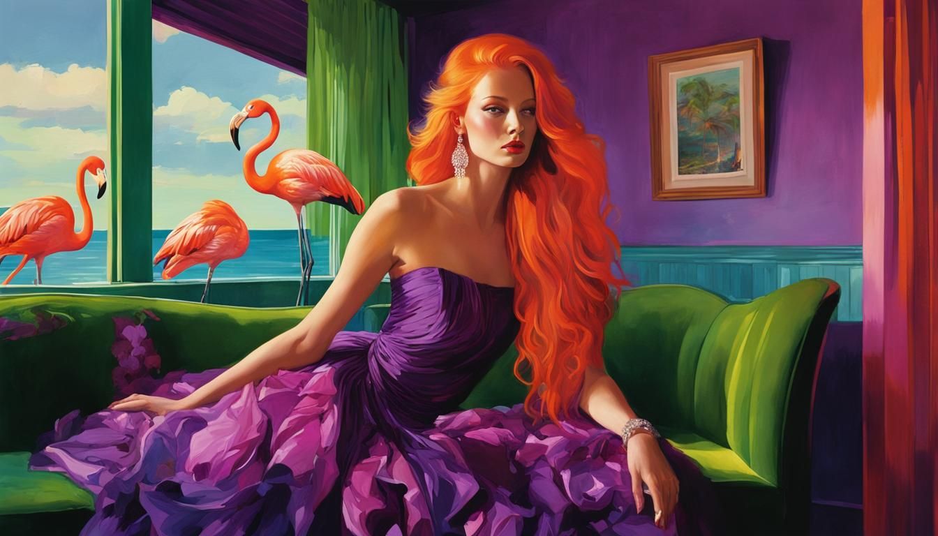 Drowned Woman in Pink Motel, Digital Illustration