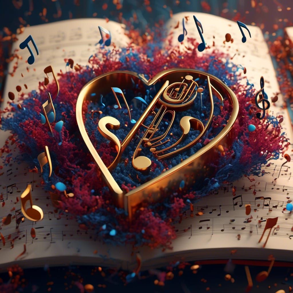 Heart Music Notes from Stereo in Detailed Matte Painting