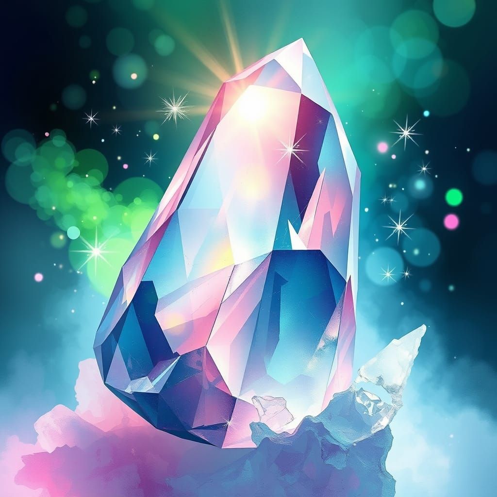 Intricate Crystal Facets in Ethereal Dadaism Style