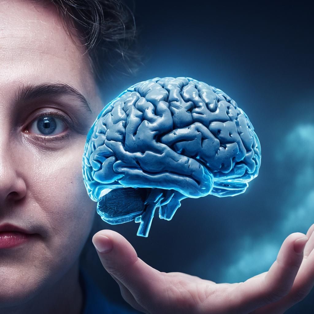 Surreal Portrait Holding Brain in Hand