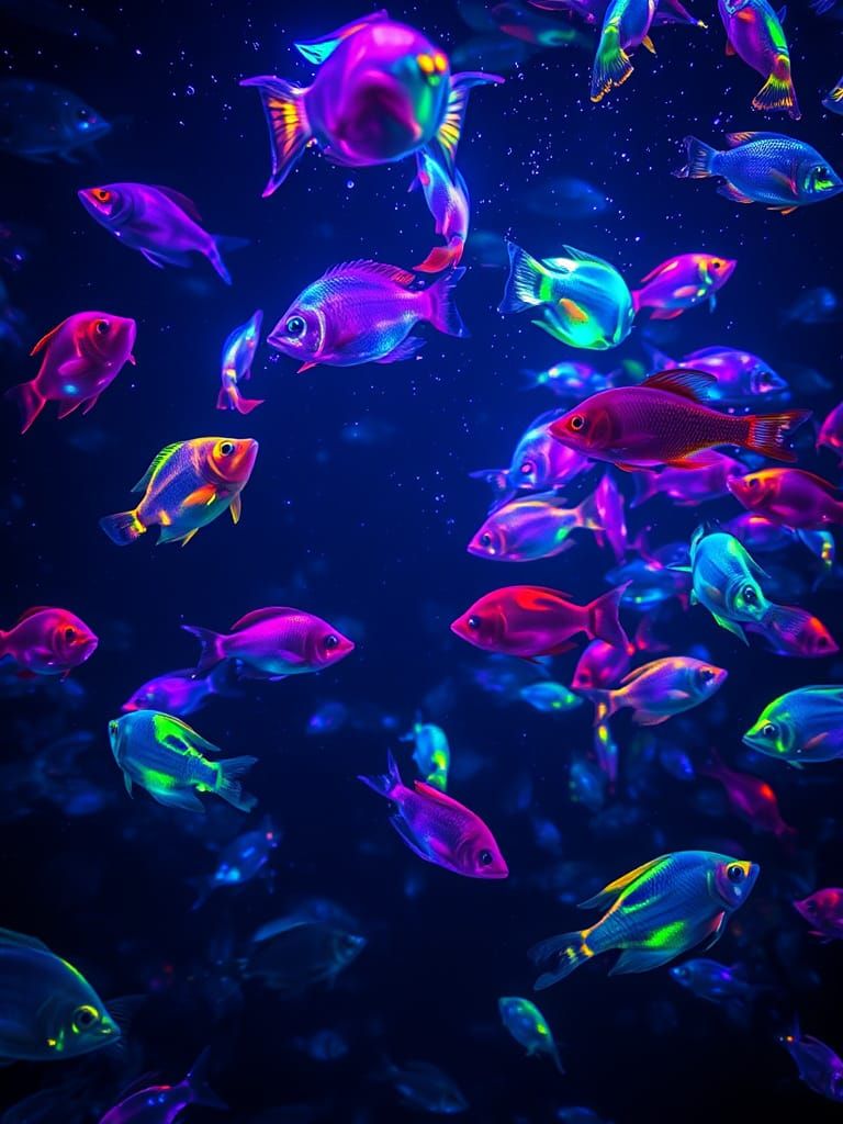 Iridescent Deep-Sea Aquariums in a Neon Glow