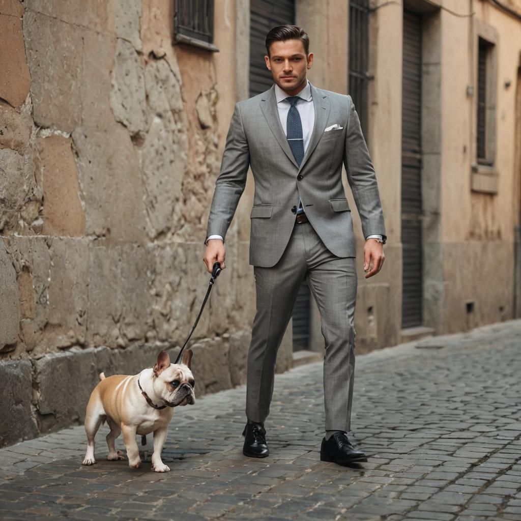 Sophisticated Slavic Gentleman Strolls Italian City Streets...