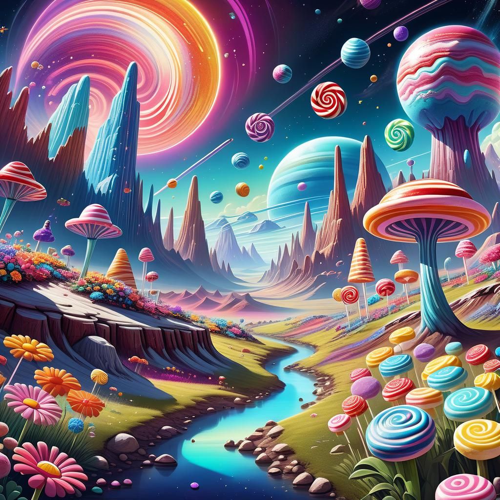 Candy Planet Landscape in Postmodern Style