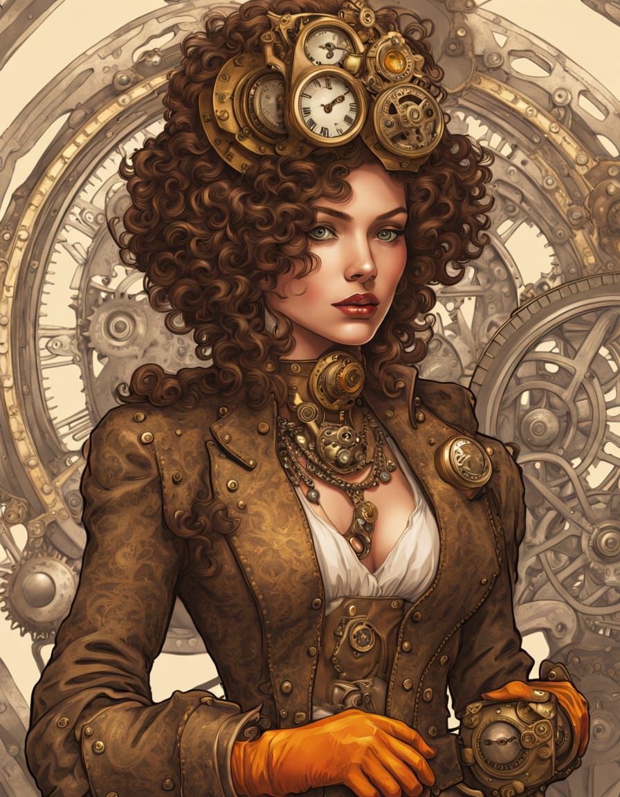 Steampunk Woman in Layered Skirt and Leather Boots