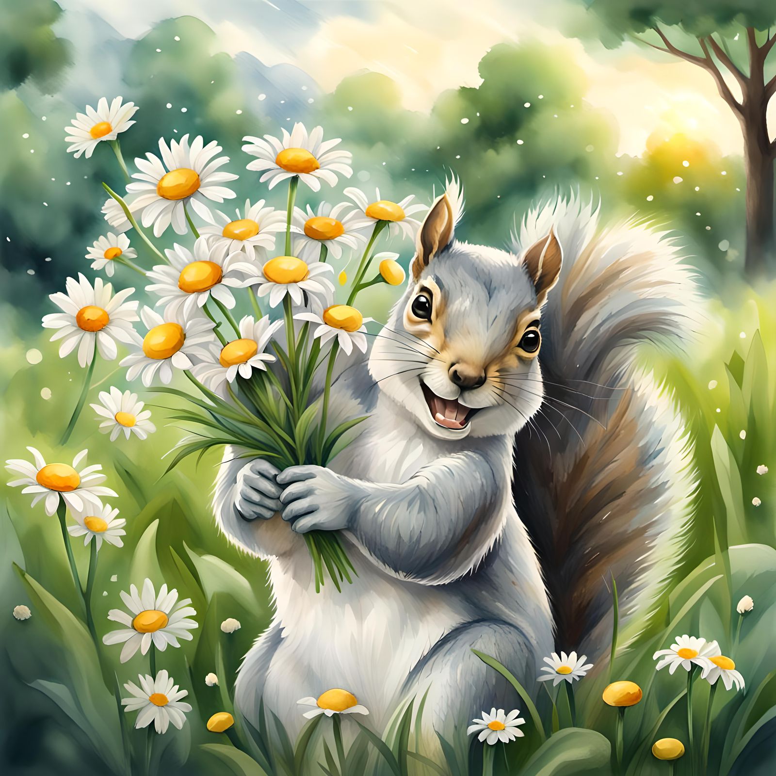 This precious squirrel has flowers for you!