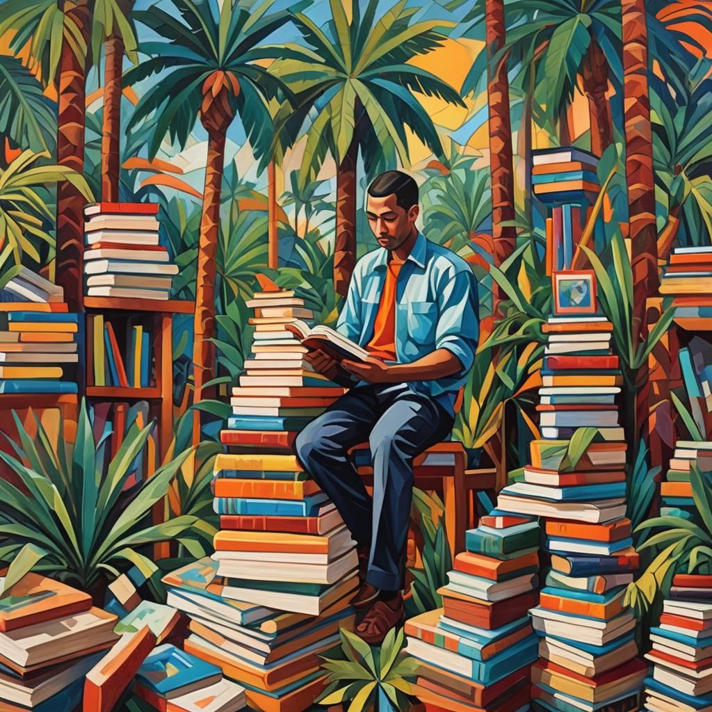 Cubist Painting of Person Surrounded by Objects