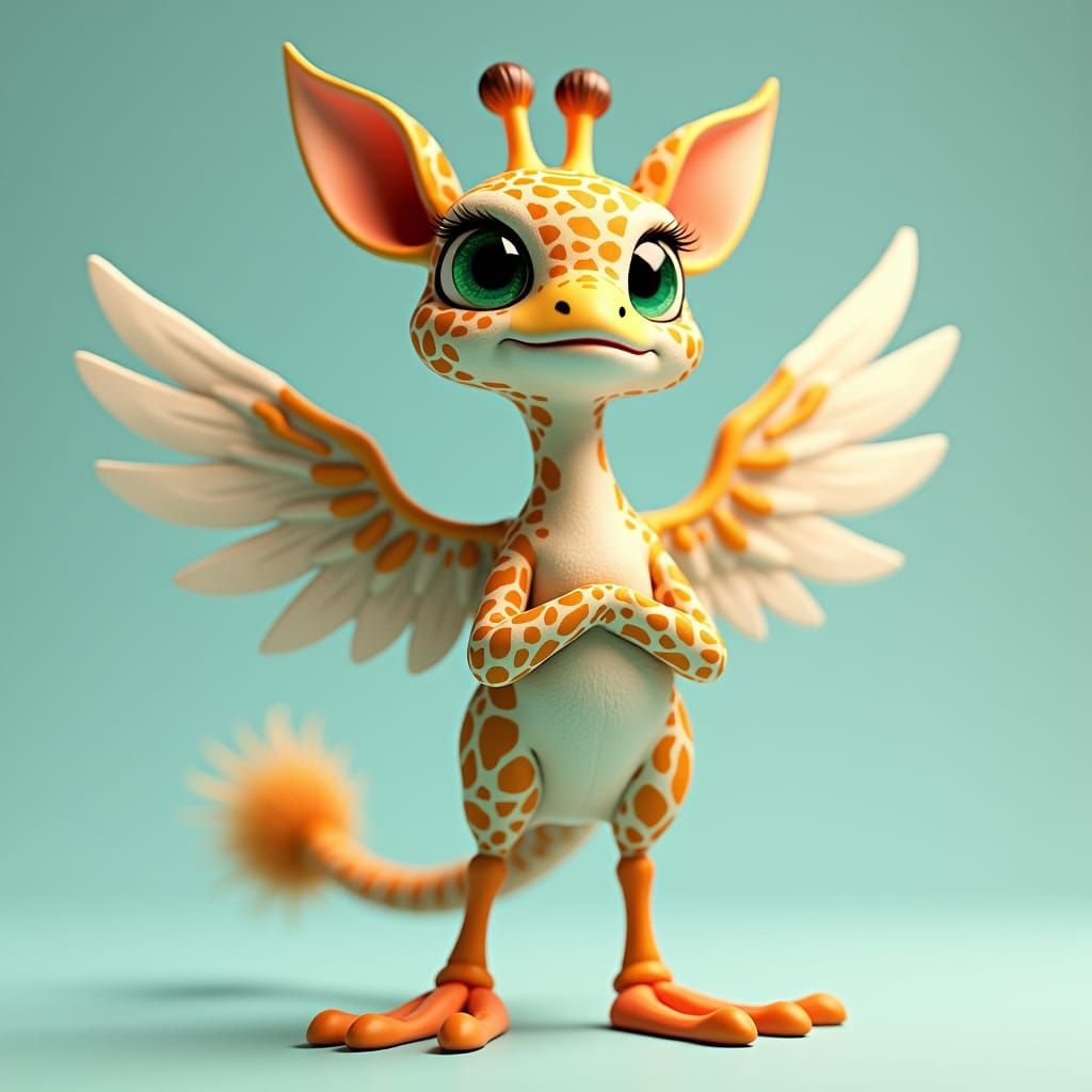 Whimsical Feline-Giraffe Hybrid in 3D Anime Style