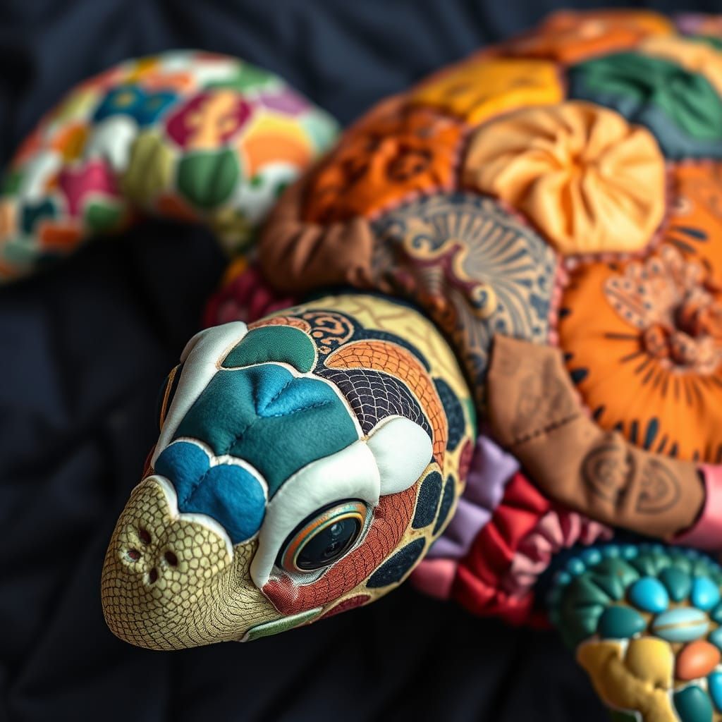 Vibrant Sea Turtle Embroidered in Rich Textiles