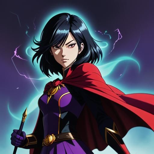 Dynamic Female Wizard Casting Spell in Comic Book Style