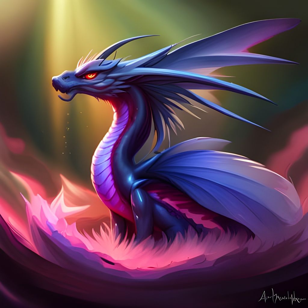 Sakura Dragon with Iridescent Wings, Digital Art