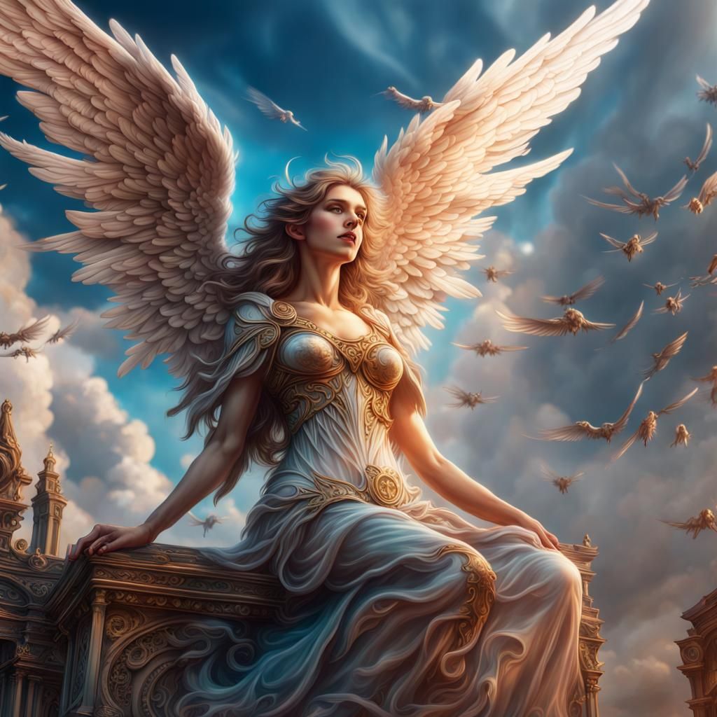 Airborne Angel in Detailed Airbrush Art