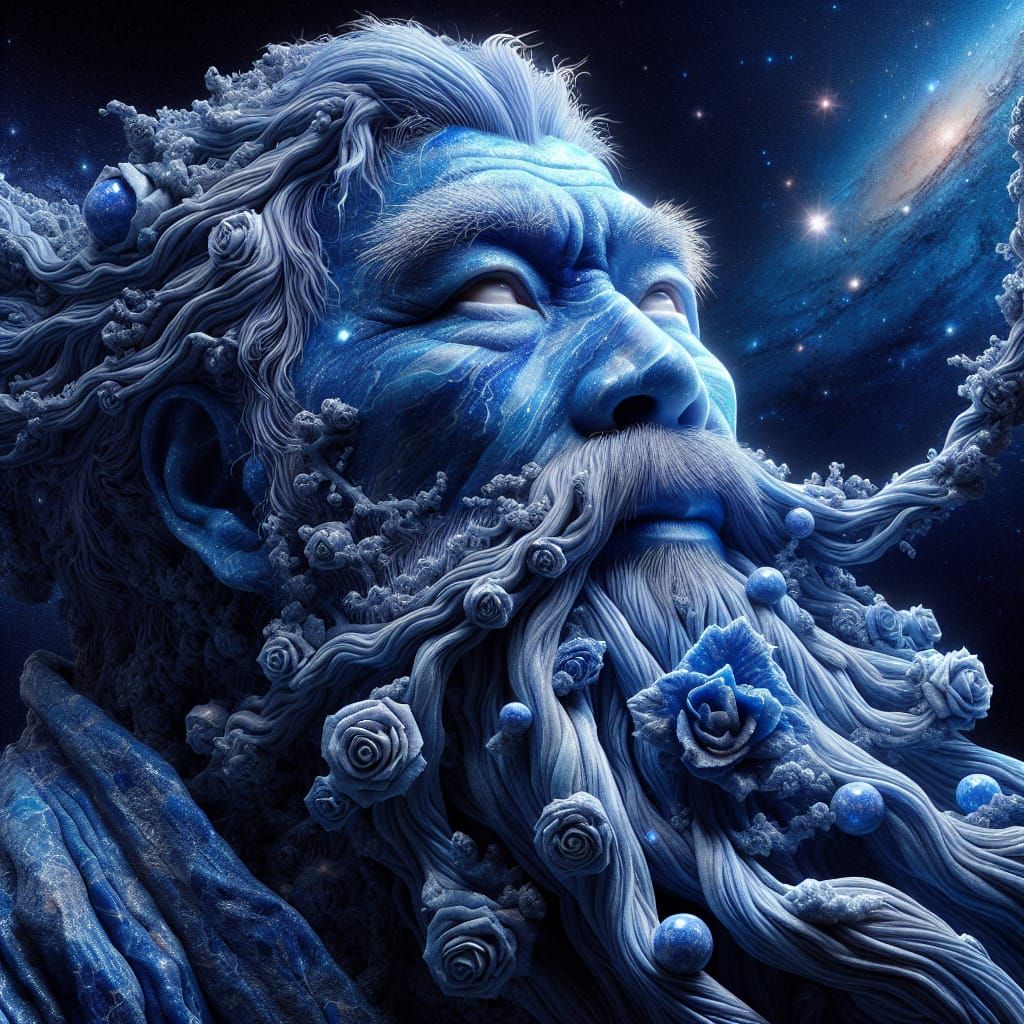 Lapis Lazuli Man with Roses and Constellations
