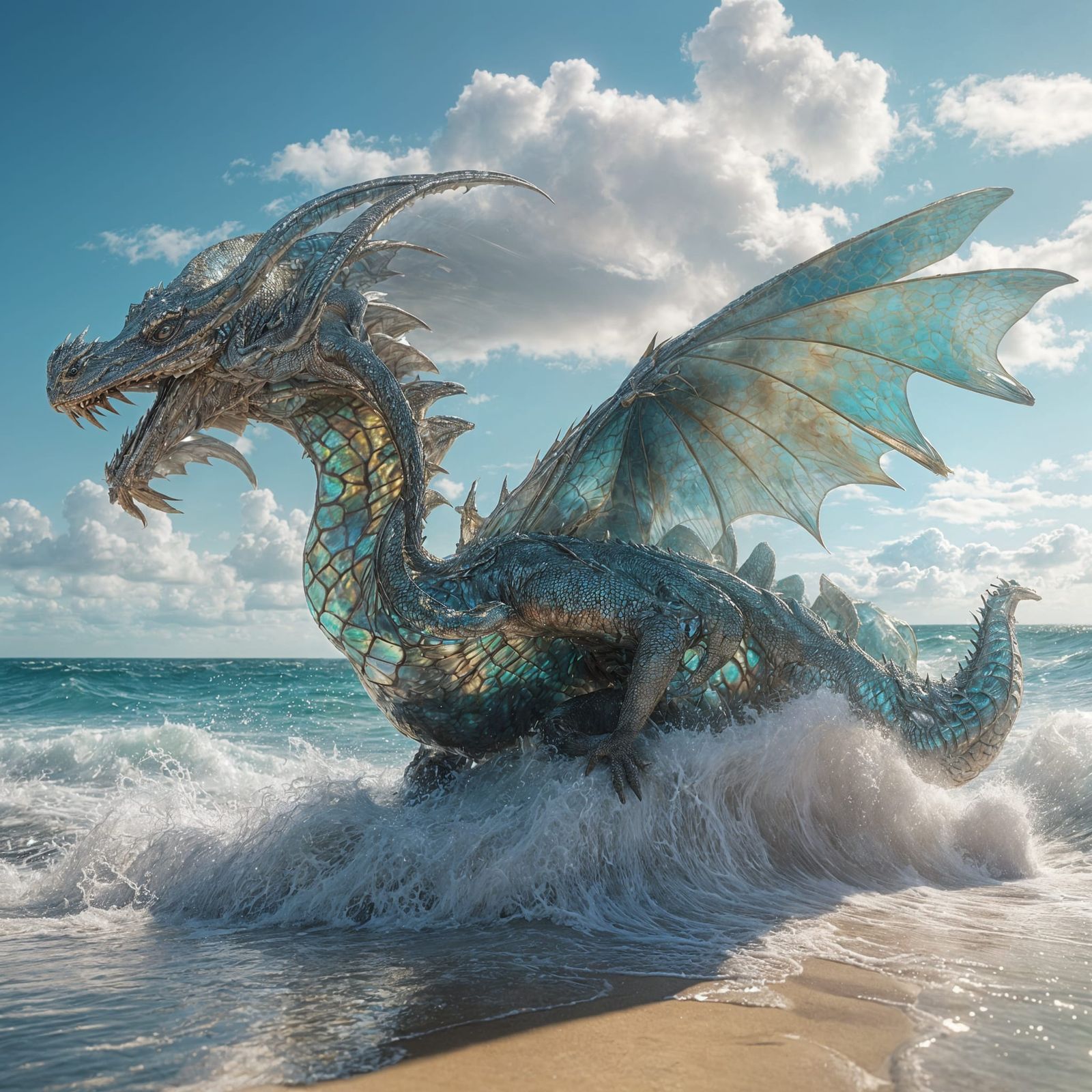 Iridescent Dragon Frolics on Tropical Beach