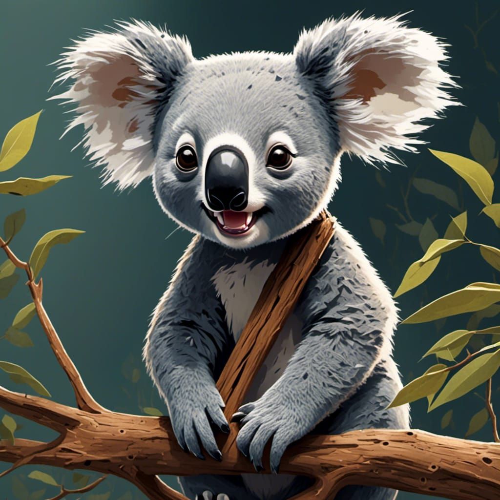 Creepy Koala with Needle Teeth in Screen Print Style