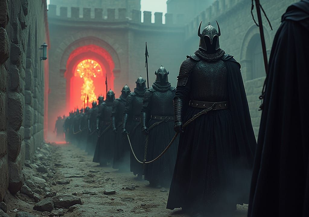 Dark Fantasy Knights Enter Foreboding Fortress