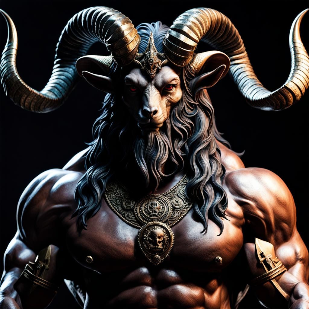 Hypermuscular Goat-Headed Baphomet Crushing Crucifix