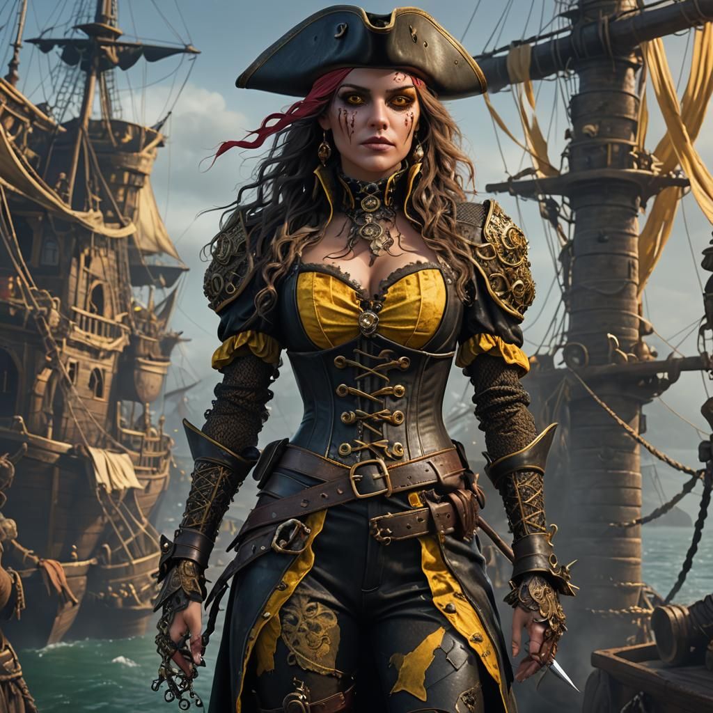 Female Pirate in Corset with Yellow Eyes
