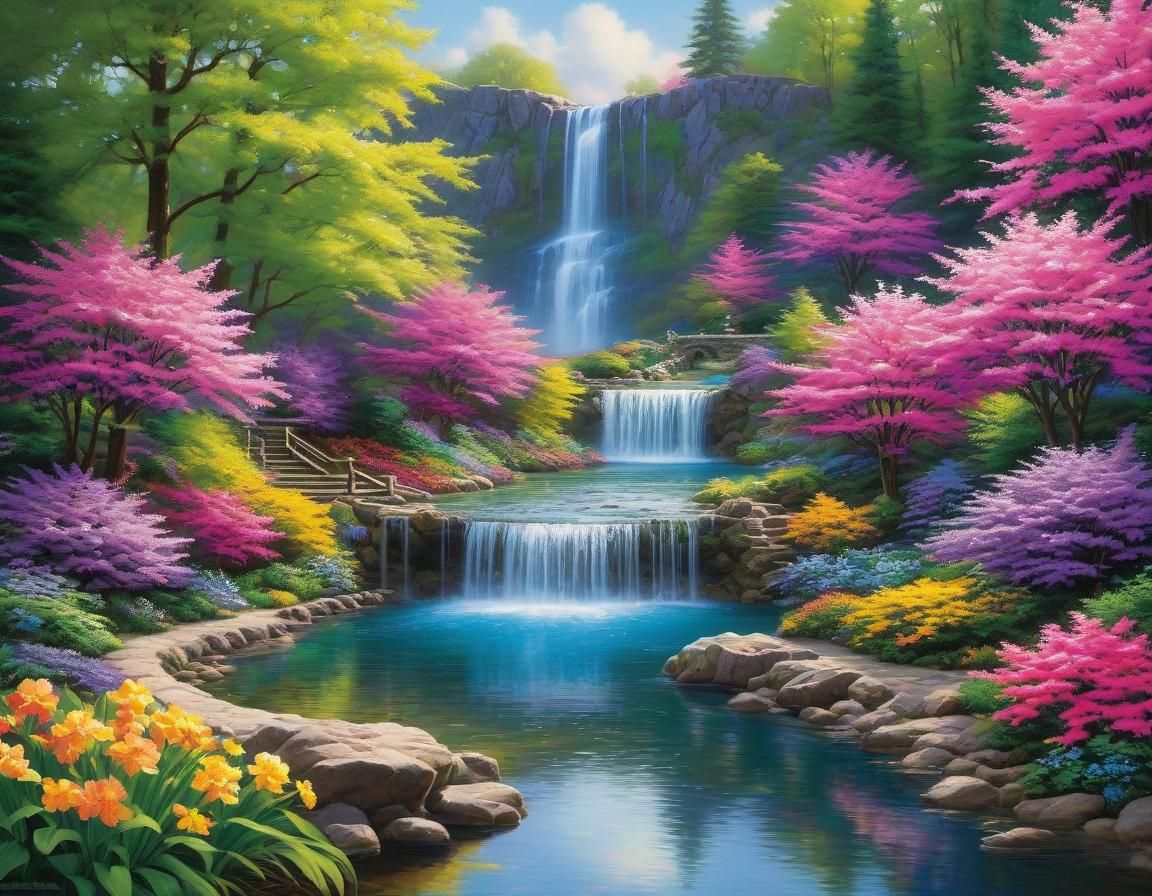 Radiant Waterfall in a Luminous Paradise