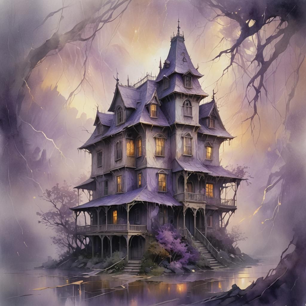 Ethereal Mystical House in Crepuscular Light