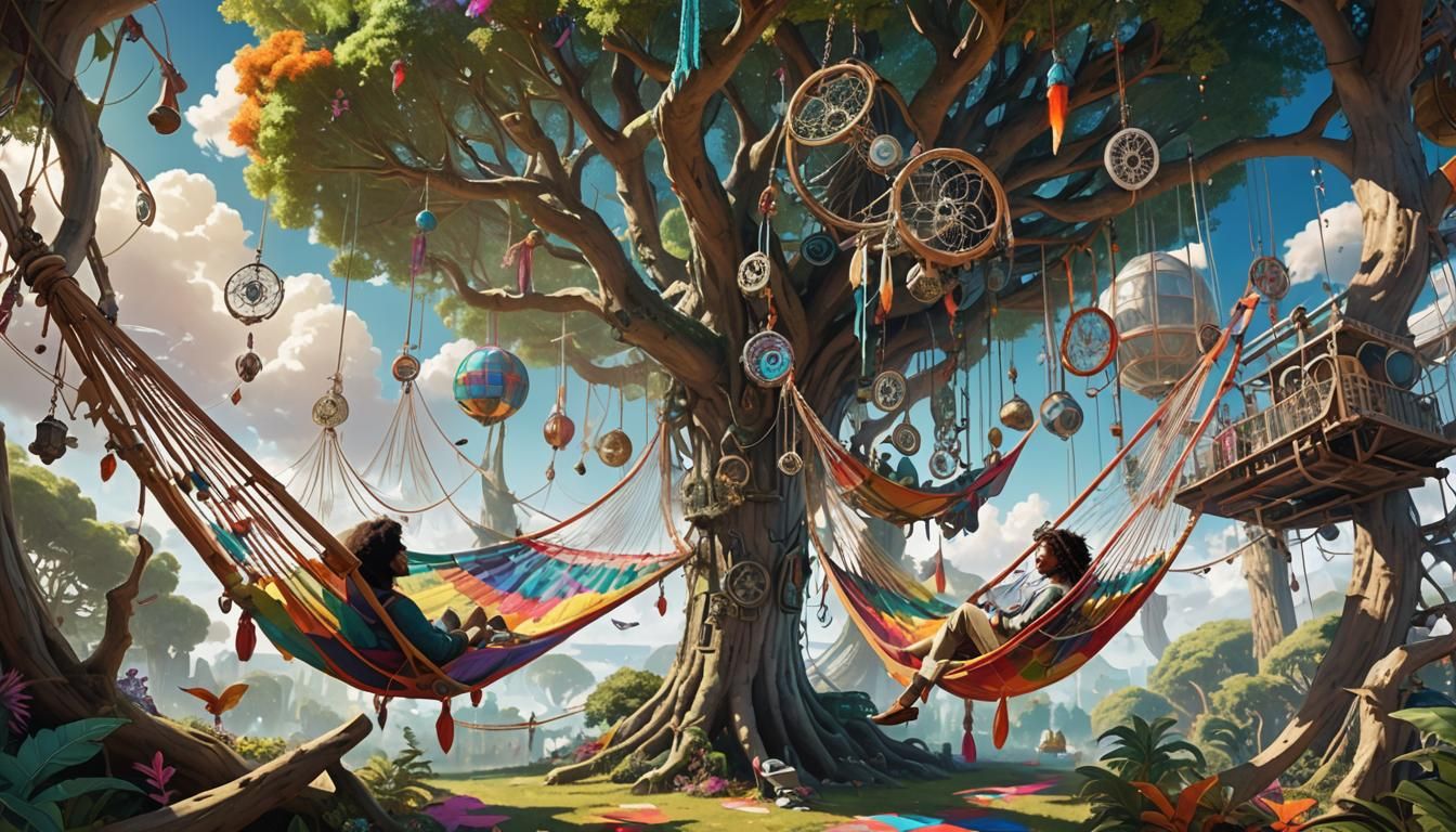 Hippie in Surreal Steampunk Dreamscape