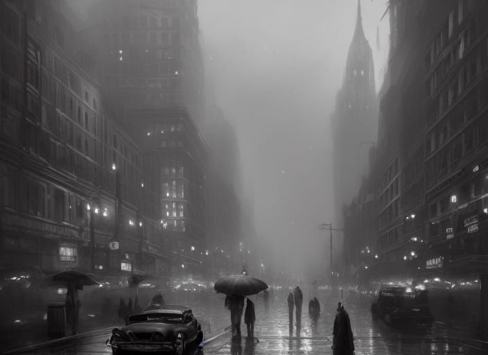 Noir City Rain in Black and White