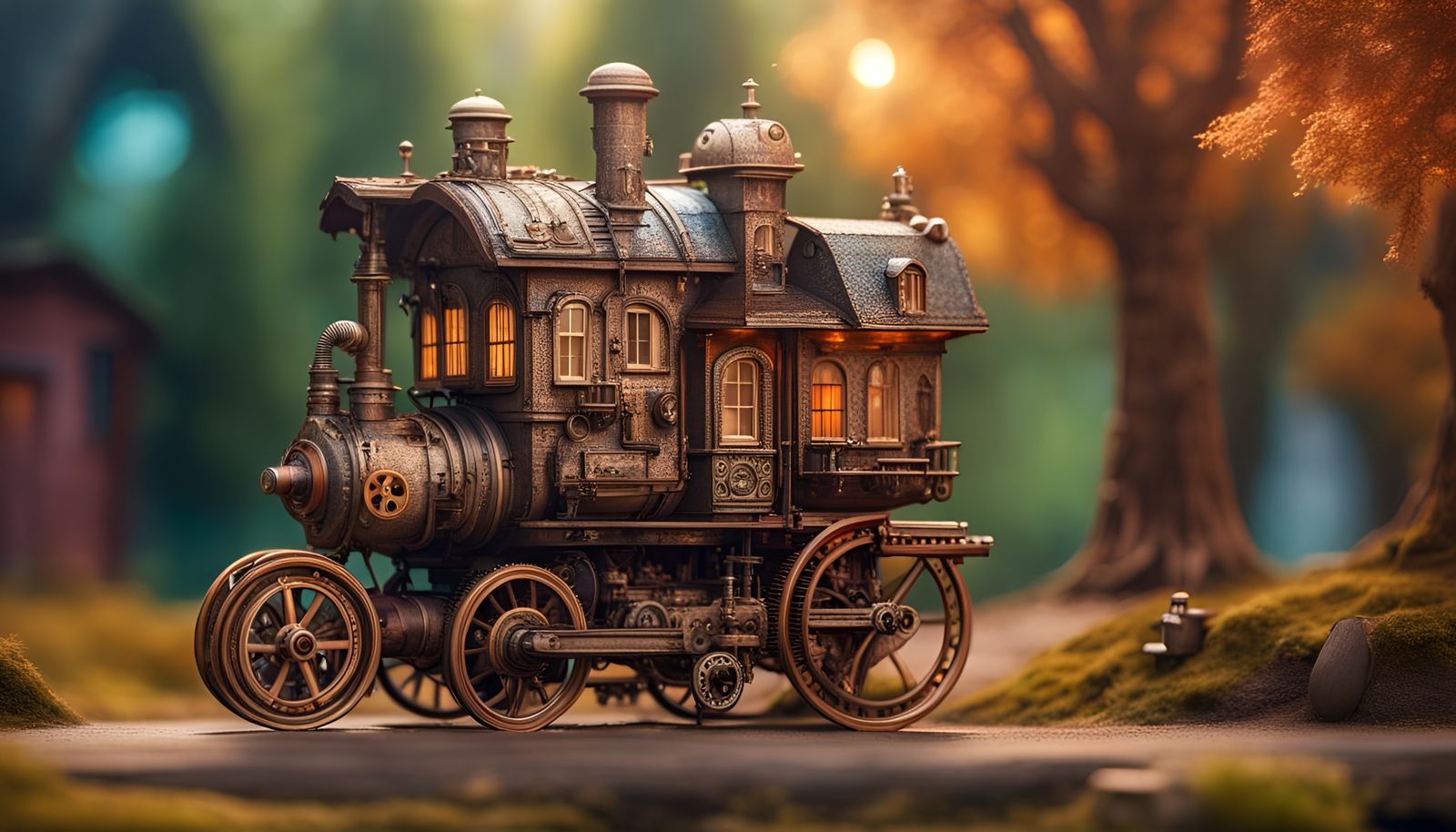 Steampunk Moving House in Fantasy Forest