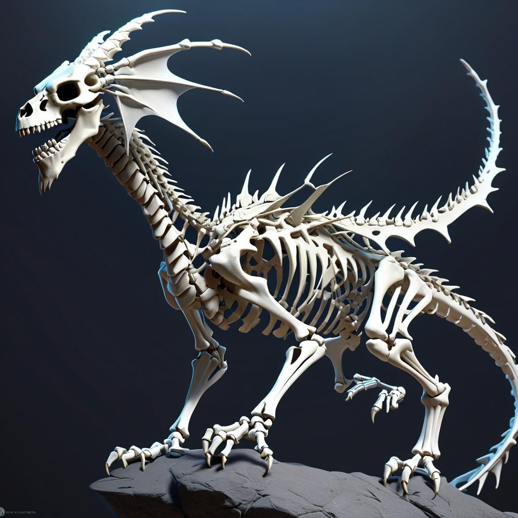 Dragon Skeleton in Anime-Style Concept Art