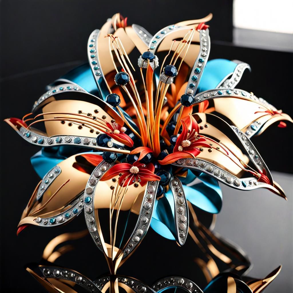 Ornate Metal Tiger Lilies in Sci-Fi Style