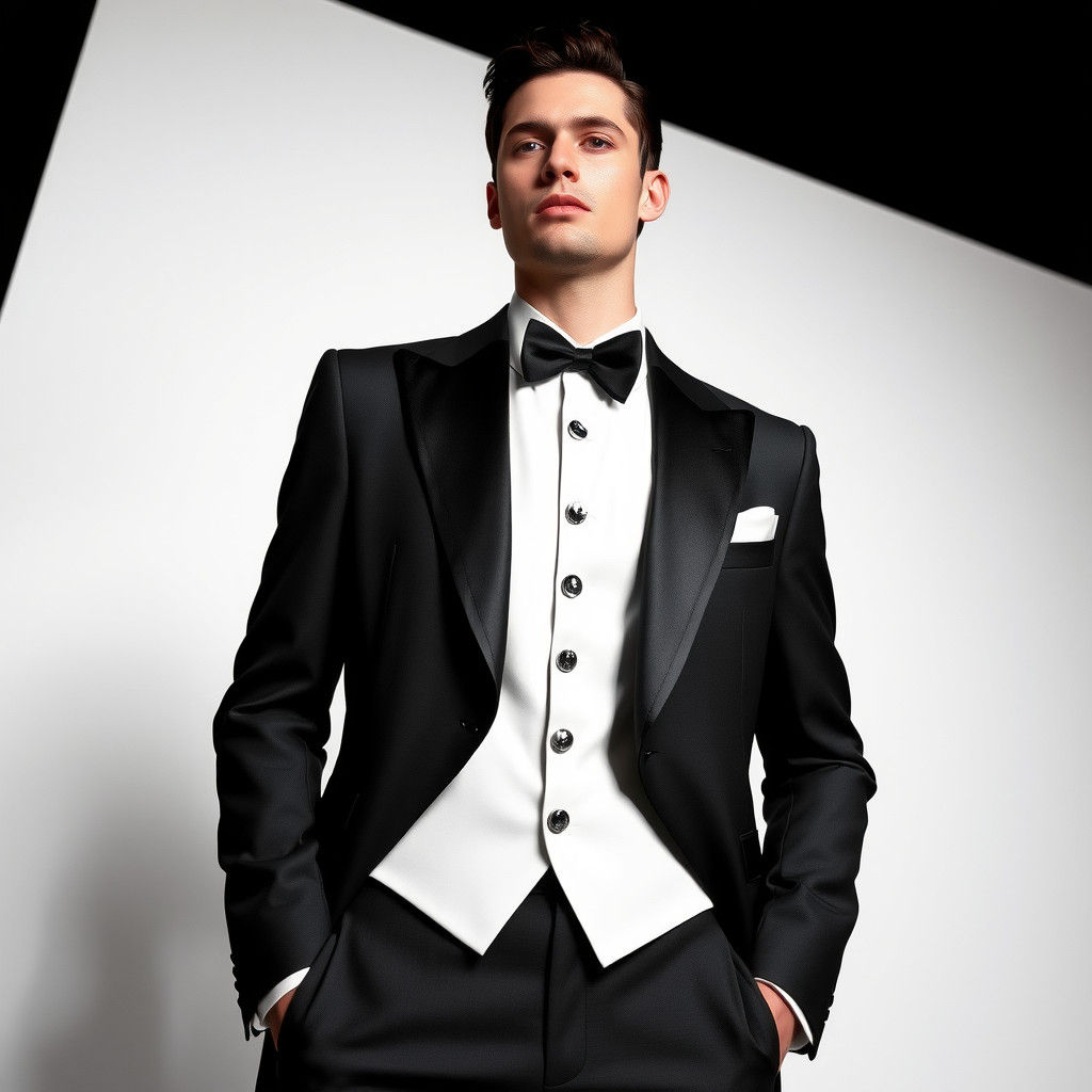 Minimalist Tuxedo Design in High-Contrast Black and Silver