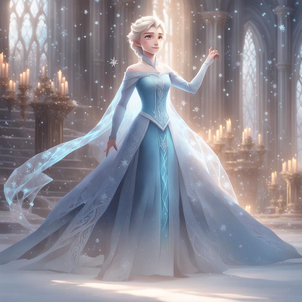 Anime Elsa with Ice Powers in Frozen Palace