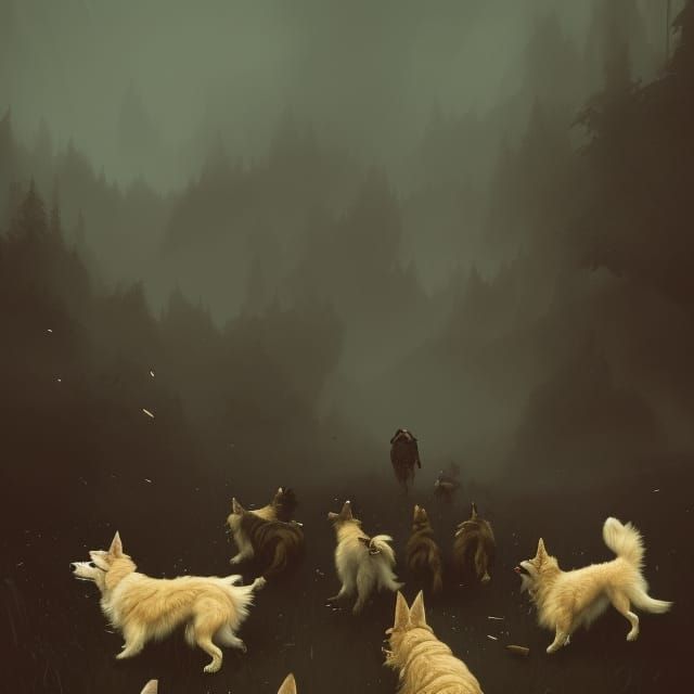 Collie Dogs at a Blues Concert in Dark Fantasy Style