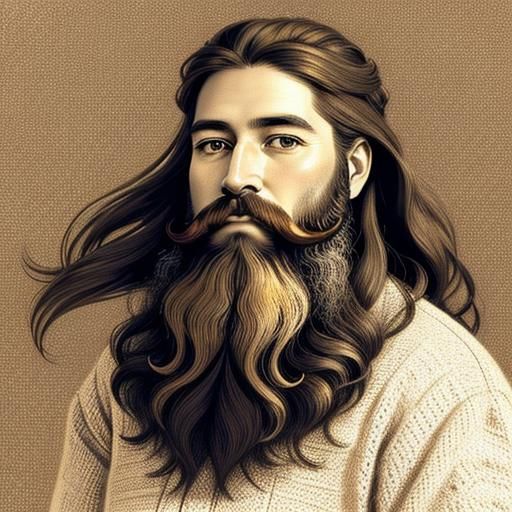 Woman with Floral Beard: Impressionistic Pencil Sketch