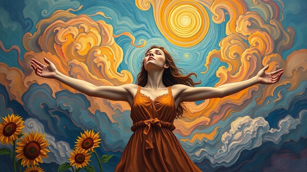 Dreaming Woman in Impasto Style with Sunflowers