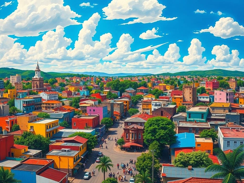 Vibrant Yaoundé Cityscape in Afro-Futurist Style