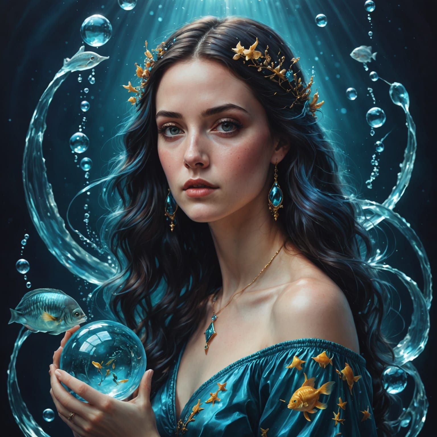 Realistic Portrait of Woman as Aquarius