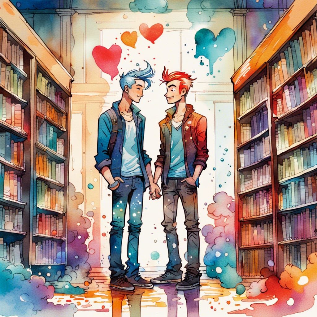 Gay Couple in Love: Watercolor Library Art