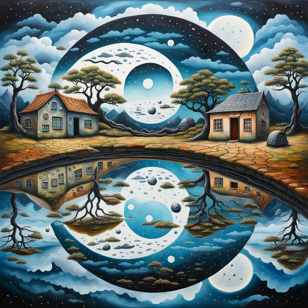 Surreal Time Passage Reflected in Oil Painting