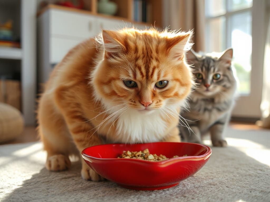 Cozy Indoor Scene: Cats, Sunlight, and Heart-Shaped Plate