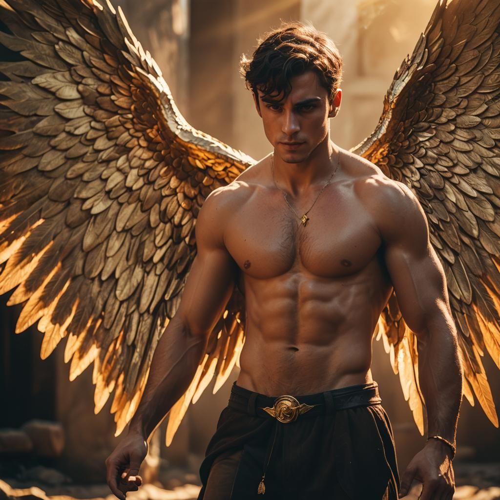 Golden-Winged Mage: A Cinematic Film Still