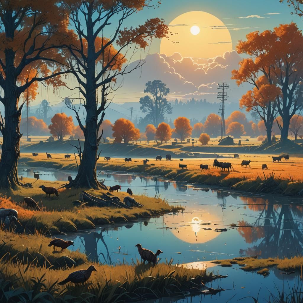 Sun Rising Over Mystical Landscape, Matte Painting