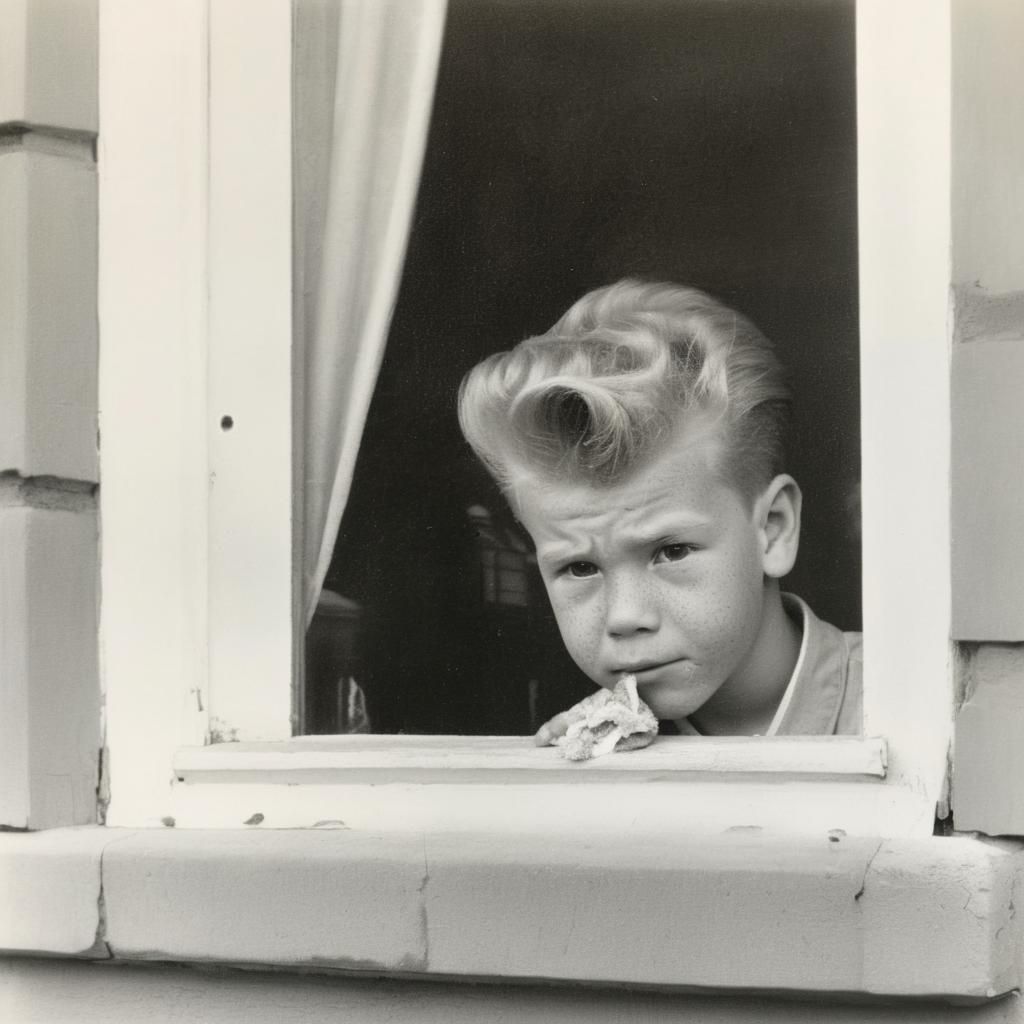 Absurdist 1950s Child with Pompadour and Smirk