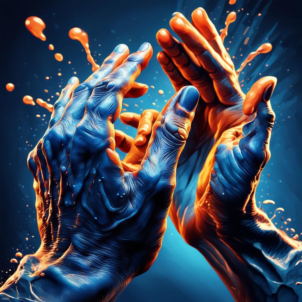 Hyperrealistic Hands Clapping in Splash Art Style