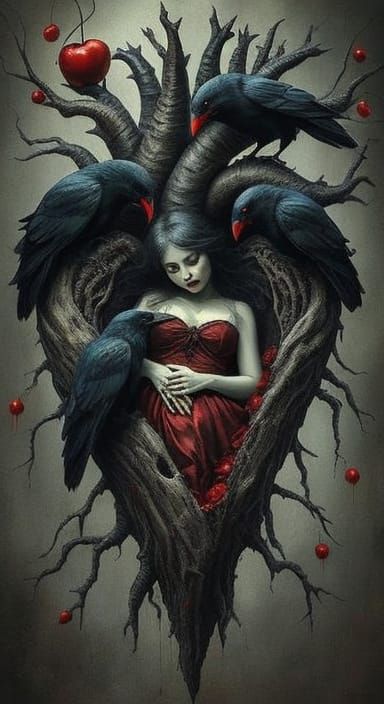 Melancholic Maiden Trapped in Root Heart with Black Spikes