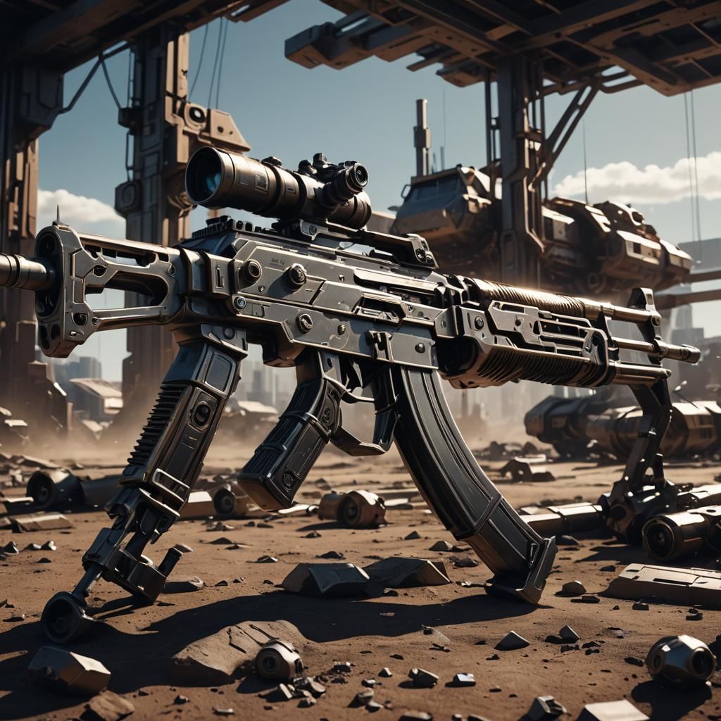 Futuristic Sci-Fi AK-47 with Intricate Mech Details