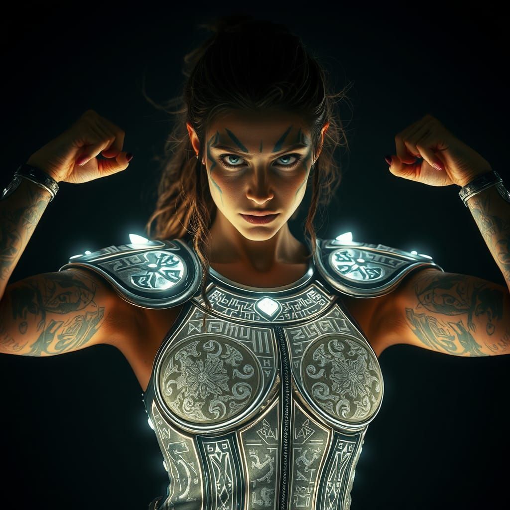 Woman in Armor of Light with Runes