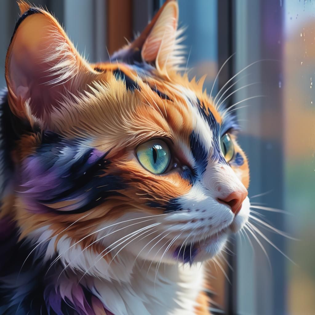 Detailed Calico Cat Portrait in Digital Art Style